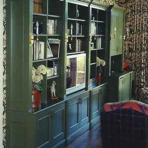 Bibliothèque murale verte sur mesure