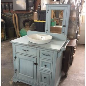 Petite vanité de salle d'eau bleu ciel